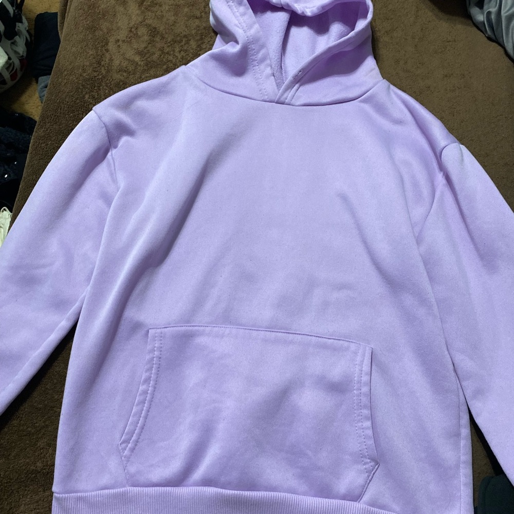 Lavender purple hoodie with writhing on back
